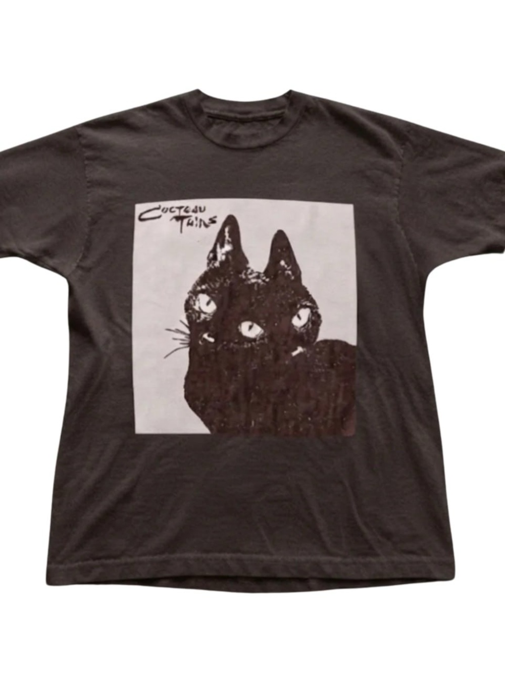 Brown Short Sleeve Tee with Black Cat Graphic